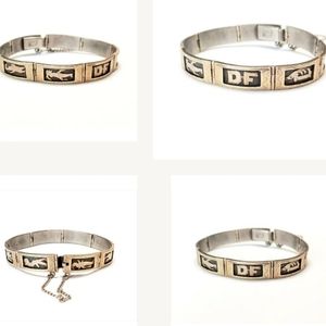 Vintage Guatemalan Panel Over Silver Bracelet 7" Long Initials DF